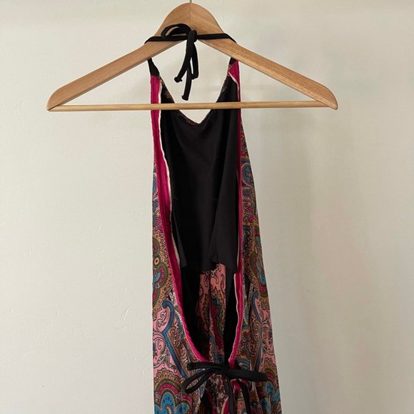 VINTAGE HANDMADE 100% SILK SCARF HALTER MAXI DRESS - Picture 4 of 7